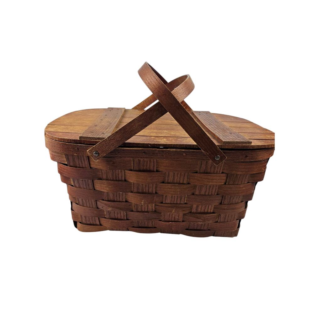 VINTAGE 1940-50's WOV-N-WOOD by JERYWIL PICNIC BASKET ~ WOODEN ~ RUSTIC ~ RETRO
